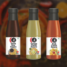 Ching's Secret Sauces Combo – Dark Soya Sauce + Green Chilli Sauce + Red Chilli Sauce | Set of 3 | Essential Indo-Chinese Condiments