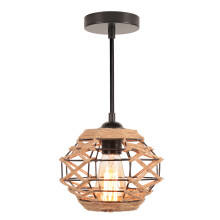 Vintage Chandelier Hemp Rope Ceiling Light Indoor Metal Ceiling Light for Bedroom Living Room Hallway, Black