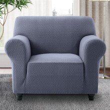 (1 Seater, BLUE/GREY) Spandex Sofa Slip Cover 1/2/3/4 Seater Furniture Pet Protector