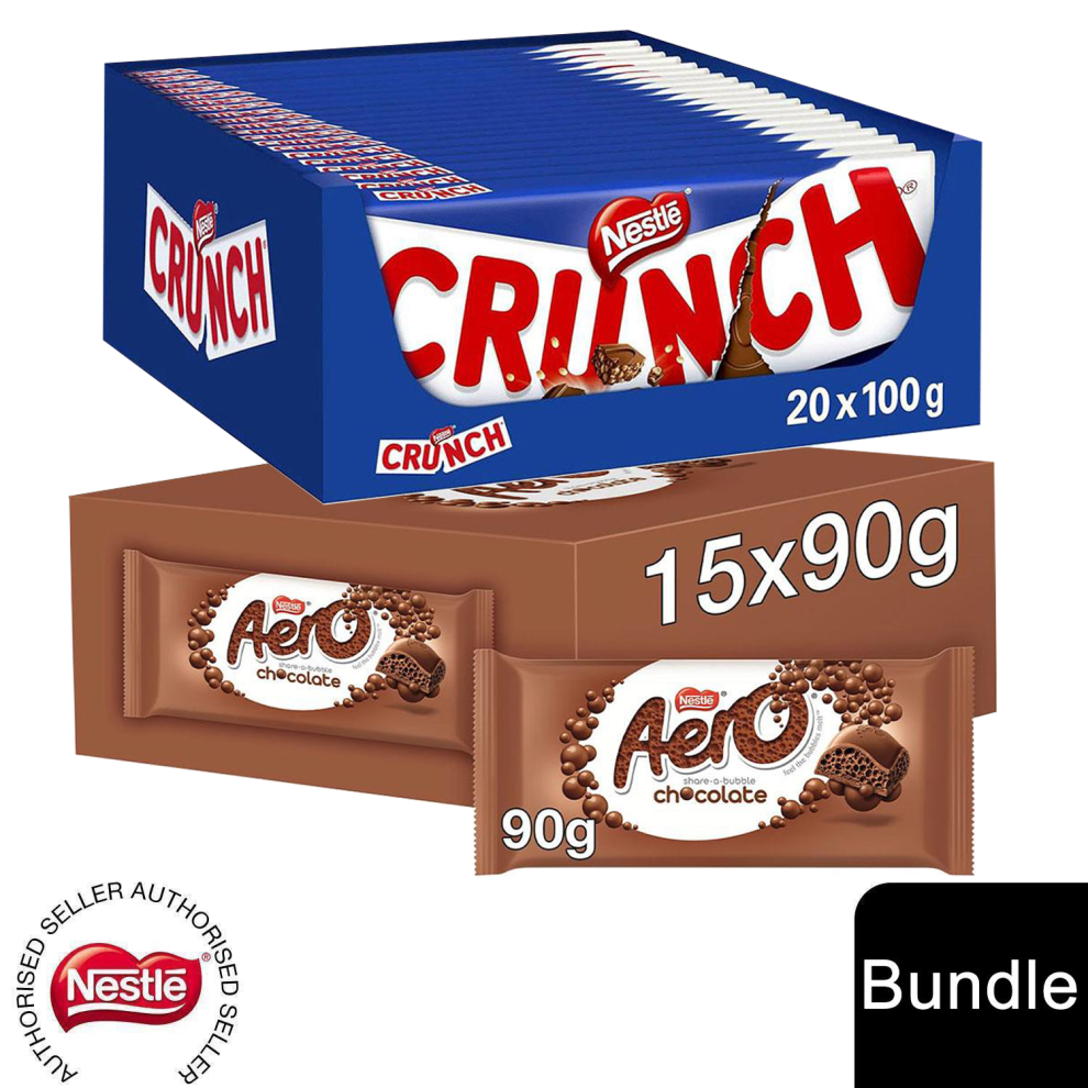 Nestle (20 X Crunch Milk Chocolate + 15X Aero Milk Chocolate (35 Bars)) Nestlé Chocolate Sharing Bar (30 - 40 Bars) Kit Kat, Crunch, Aero & Milkybar