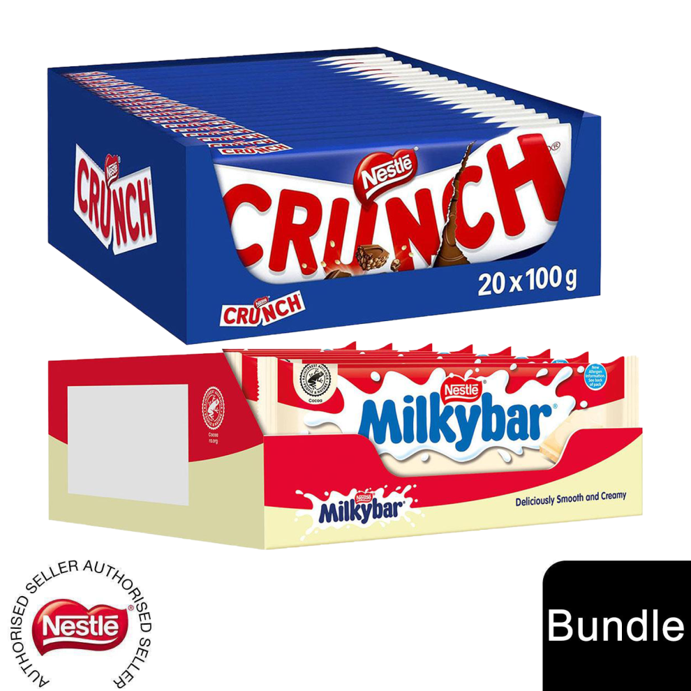 Nestle (20 X Crunch Milk Chocolate + 20X Milkybar Chocolate (40 Bars)) Nestlé Chocolate Sharing Bar (30 - 40 Bars) Kit Kat, Crunch, Aero & Milkybar