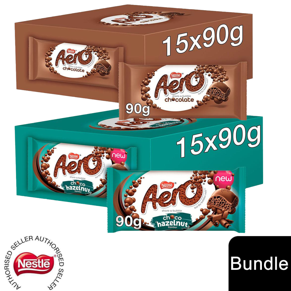 Nestle (15X Aero Milk Chocolate + 15X Aero Hazelnut (30 Bars)) Nestlé Chocolate Sharing Bar (30 - 40 Bars) Kit Kat, Crunch, Aero & Milkybar