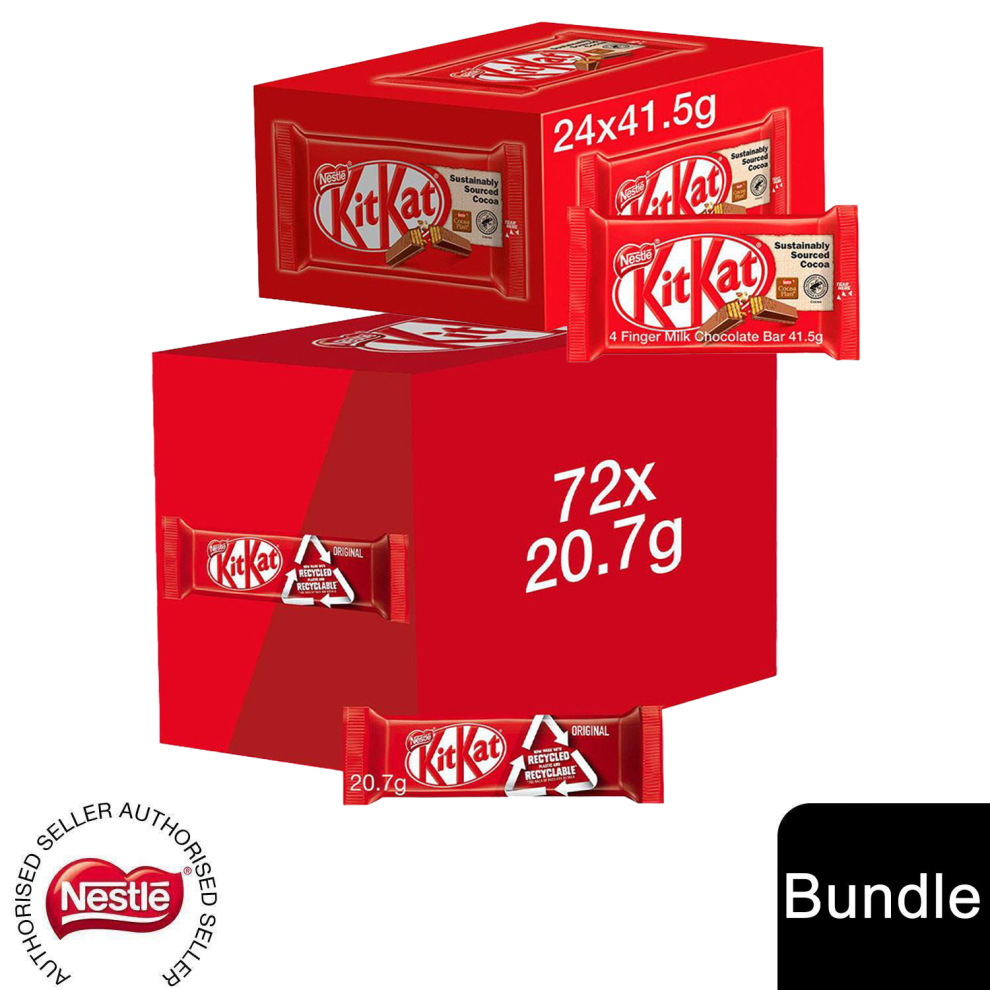 Nestle (24X Kitkat 4 Finger + 72 X Milk 2 Finger (96 Bars)) Nestlé Chocolate Bar (48 - 144 Bars) Yorkie, Aero, Milkybar Pick Your Favourite