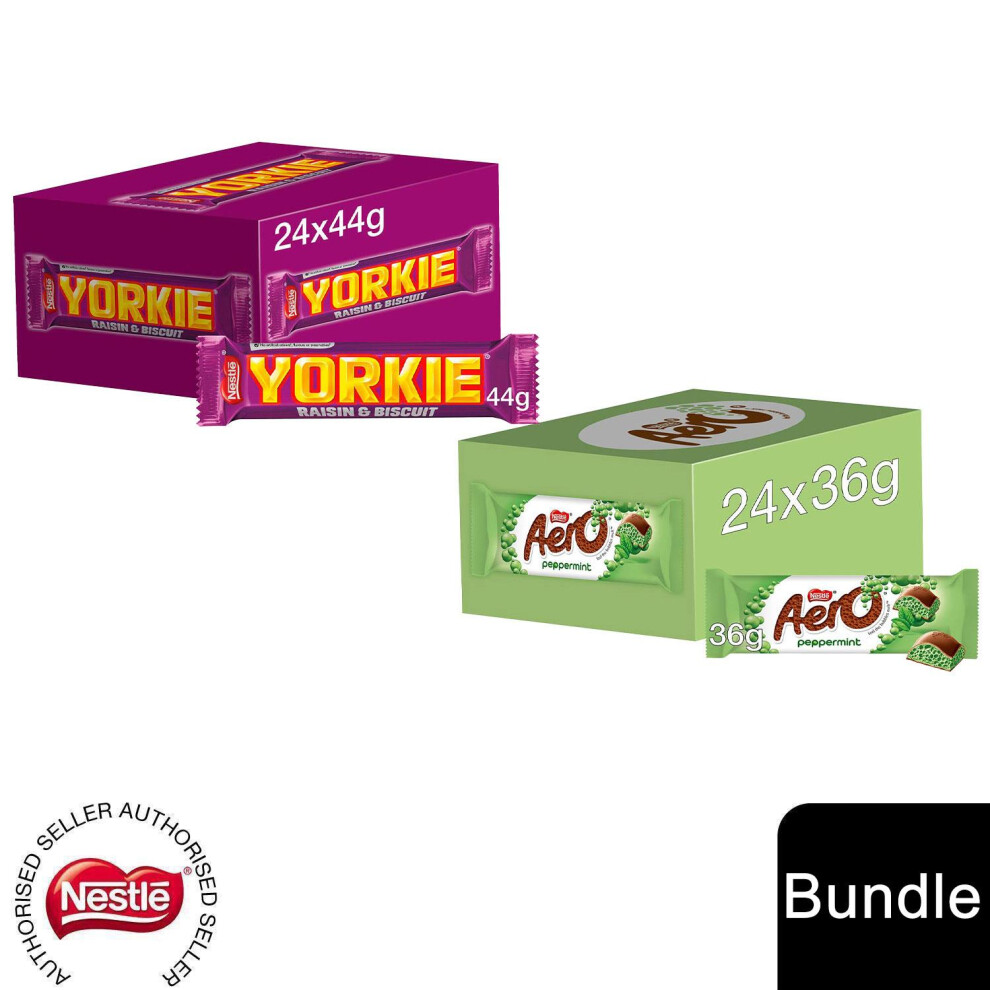 Nestle (24X Yorkie Chocolate Bar + 24X Aero Peppermint(48 Bars)) Nestlé Chocolate Bar (48 - 144 Bars) Yorkie, Aero, Milkybar Pick Your Favourite