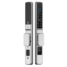 (Silver) Tuya Wifi App Waterproof Smart Aluminum Door Lock Double Hook Mortise Fingerprint Password Sliding D