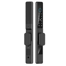 (Black) Tuya Wifi App Waterproof Smart Aluminum Door Lock Double Hook Mortise Fingerprint Password Sliding D