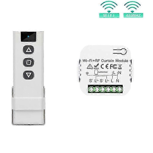 (2RC) Tuya Smart Life WiFi 433Mhz Blind Curtain Switch with RF Remote suitable for Electric Roller Shutter Control 1