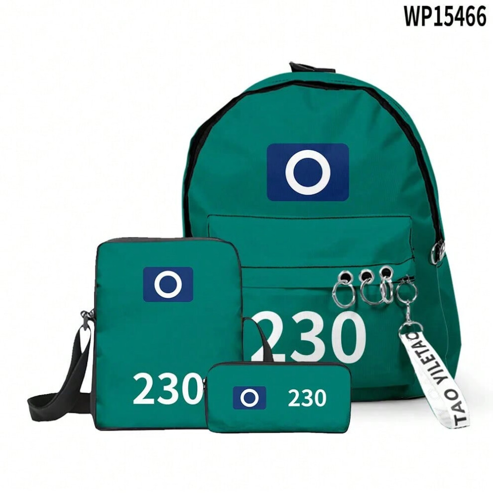 (style03J, 3PCS) Horro Calamari player Seong Gi-hun Backpack 3pcs 456 Cosplay Bag Lunch Bag Pencil Case For Kid Back To School Birthday Gifts