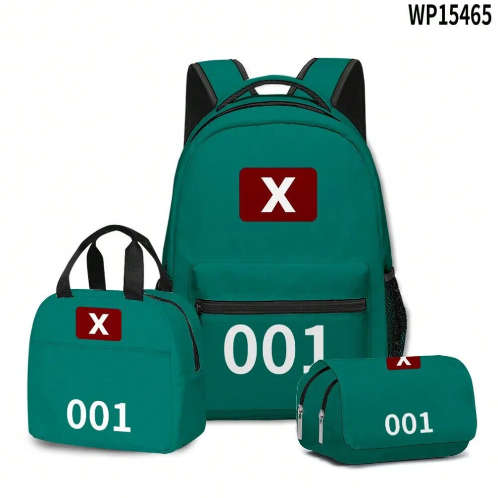 (style01I, 3PCS) Horro Calamari player Seong Gi-hun Backpack 3pcs 456 Cosplay Bag Lunch Bag Pencil Case For Kid Back To School Birthday Gifts