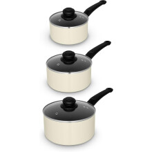 Swan Townhouse 3 Pc Cream Pan Set - Non Stick Saucepan Cookware Set