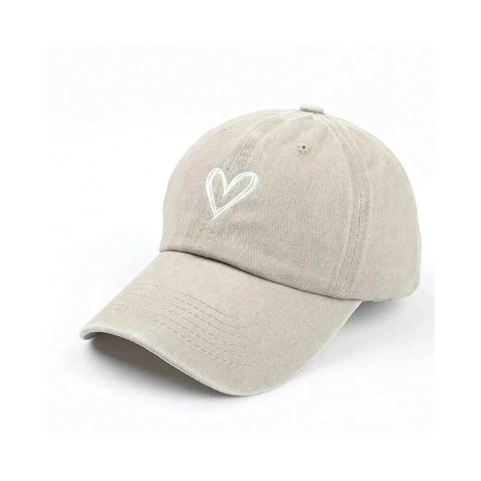 (Khaki, One Size) Versatile Peach Heart Embroidery Washed Old Spring And Summer Baseball Hat Women's Thin Couple Soft Top Cap Men's Tide-image-OPC-PHMTK7W-NEW