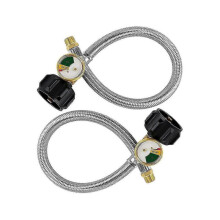 15 Inch RV Propane Hose Pigtail with Gauge for 5-40Lb Tanks - Stainless Braided Propane Hose Quick