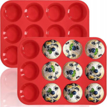 (2 Pack 12cups)Silicone Muffin Pan - Regular 12 Cups Cupcake Tray, Non-Stick Silicone Baking Molds for Making Muffin Cakes, Cupcake, Chocolate