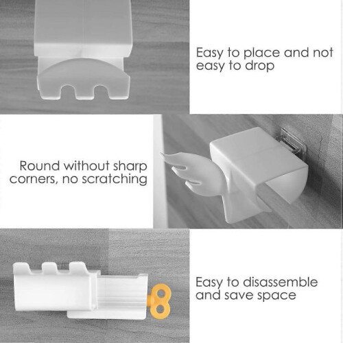 2 Pack Wall Mount Toothbrush Holder Toothpaste Dispenser, Plastic Wall Mount Toothbrush Hanger Compatible (White) 2