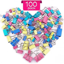 100 Pcs Foldback Clips - Binder Clips 4 Sizes Assorted Colours Small Paper Clamps Clips Stationery 15mm 19mm 25mm 32mm