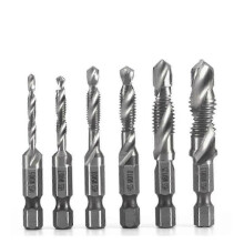 6Pcs M3 M5 M6 M8 M10 High Speed Steel 4341 Titanium Plated Composite Tap Drill and Tap Integrated M