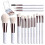 (White) Travel Makeup Brush Set With LED Light Mirror 1