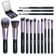 (Black) Travel Makeup Brush Set With LED Light Mirror
