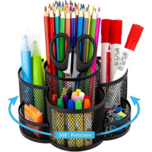 Desk Accessories, Unique Design High Quality Metal Mesh Rotating Desk Organizers for Office School & Art Supplies (7 Compartments)