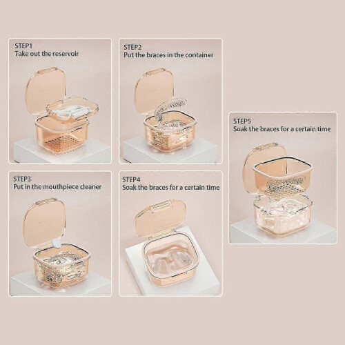 (blue) Dental Braces Storage Box Teeth Cleaning Case with Unique Drainage Layer and Accessories - Black Multi-function Portable Denture Bath Cup 2