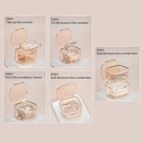 (black) Dental Braces Storage Box Teeth Cleaning Case with Unique Drainage Layer and Accessories - Black Multi-function Portable Denture Bath Cup 2