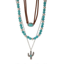 Turquoise Choker Necklace Silver Cactus Pendant Necklaces Beaded Layered Necklace for Women