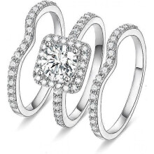 Silver Engagement Rings for Women Girls Silver Rings Cubic Zirconia Rings for Women Simulated Diamond Wedding Rings