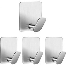 Coat Hooks Stick on Towel Hooks Holder Heavy Duty Stainless Steel 4 Packs for Door Kitchen Bathroom Office Toilet