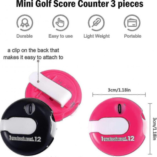 3pcs Golf Score Counter Mini Golf Stroke Counter with One Touch Reset  -Sy 1