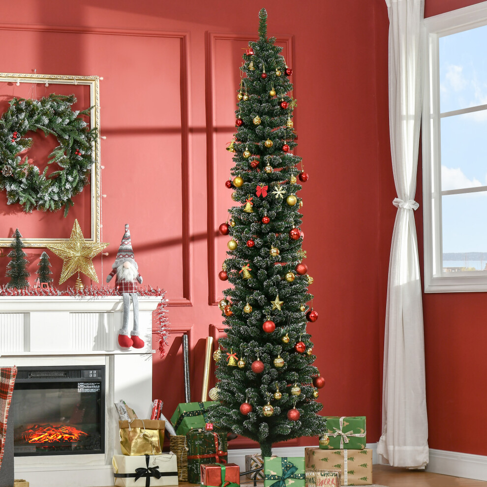 Homcom 7.5Ft Artificial Snow Dipped Christmas Tree Home Indoor Decoration Green