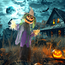 HOMCOM Pumpkin Halloween Animatronic Prop for Indoor Outdoor Decoration