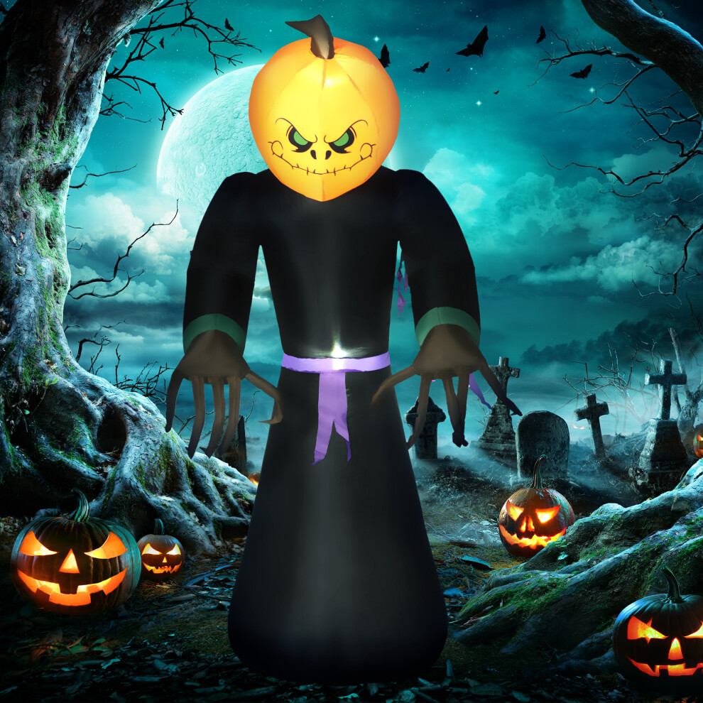 Homcom Inflatable 2.1M Tall Pumpkin Man Halloween Yard Decoration Light Up