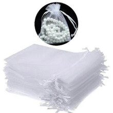 100 Organza bags, 9 x 7cm - Hand-stitched White