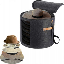 Hat box 19'' large round hat for men and women foldable with lid stuffed animal toy storage box (dark gray)