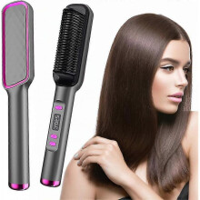 Hair Straightener Brush, Professional Hair Straightener Brush, Quick Heating, Lcd Display Straightening Brush, 30 Temp Settings, Anti-scald, 80-230c