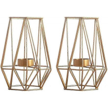 Gold Geometric Design Candle Holders for Wedding Decor, Solid Metal Bottom Cup Accommodates Wax Or Flameless Led Tea Light Or Votive Candle, Stylish