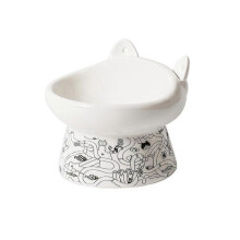 Elevated Cat Bowls for Neck Protection And Anti-spillage, Ceramic Double Pet Feeder with Spoon (green)