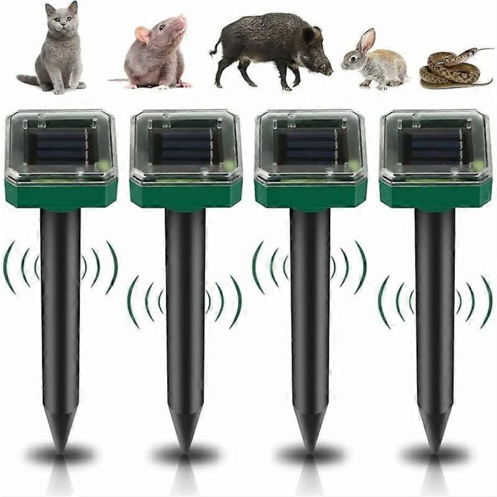 Lot de 4 répulsifs solaires anti-taupes - Anti-serpents/rongeurs à ultrasons, étanchéité IP65