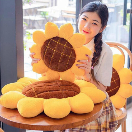 Cuscino di peluche portatile a forma di girasole, morbido e imbottito 1