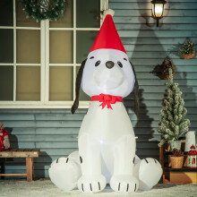 HOMCOM 6ft Inflatable Christmas Puppy with Santa Hat, Built-in LED Lights, IP44 Weatherproof, Easy Set-Up (844-245V70)