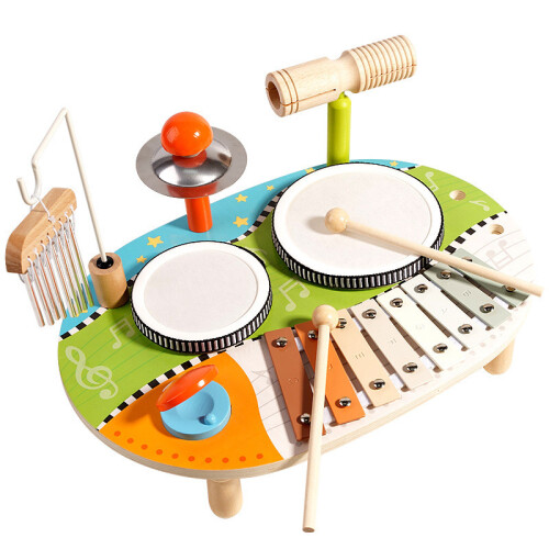Wooden Function Multi Drum Music Table For Children Learning Early Experience 1