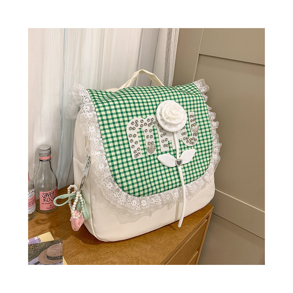 (White) Grid Shape Lace Dopamine Girls Backpack Cute Design Large Capacity School Bags-image-OPC-PHMVJQ7-NEW