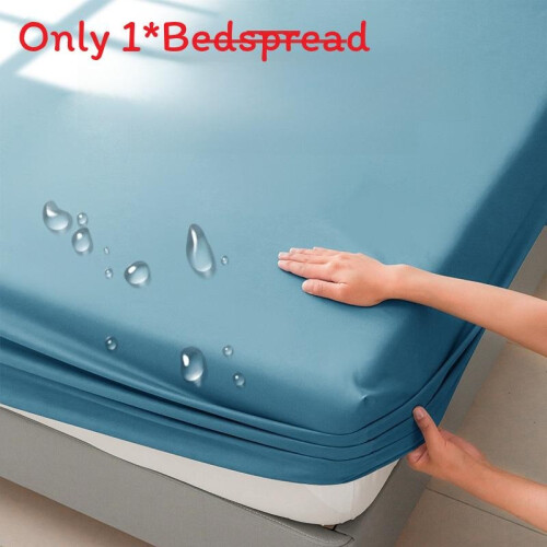 (Blue, 160x200cm) Fully Solid Color Enclosed Bedspread Waterproof Bed Cover Bedding Protective