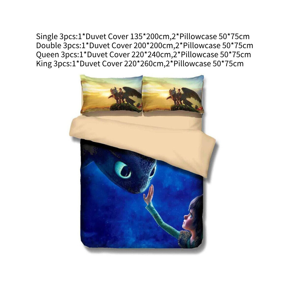 (Double) How To 3pcs Train Your Dragon Printed Bedding Quilt Duvet Set Pillowcase Cover