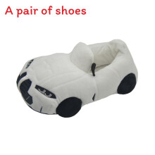 (White BMW ) Plush Slippers Racing Cartoon Car Shaped Shoes Winter Warmer Home Slipper Cotton