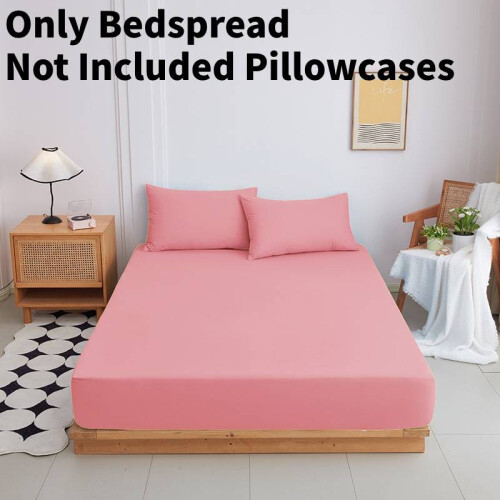 (Pink, 90*200cm) Mattress Solid Color Protector Pillowcase Bedspread Set Textile Accessories Home