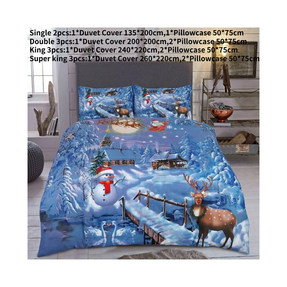 (Style 7, Super King) Christmas Cover Duvet Santa Claus Snowman Elk Bedding Set Pillow Sizes Cases All