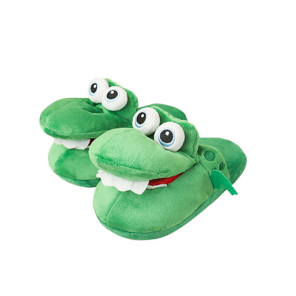 (35-38=Foot Length22-24cm) Open Funny Mouth Crocodile Plush Cotton Slippers Soft Nonslip Indoor Warm Home