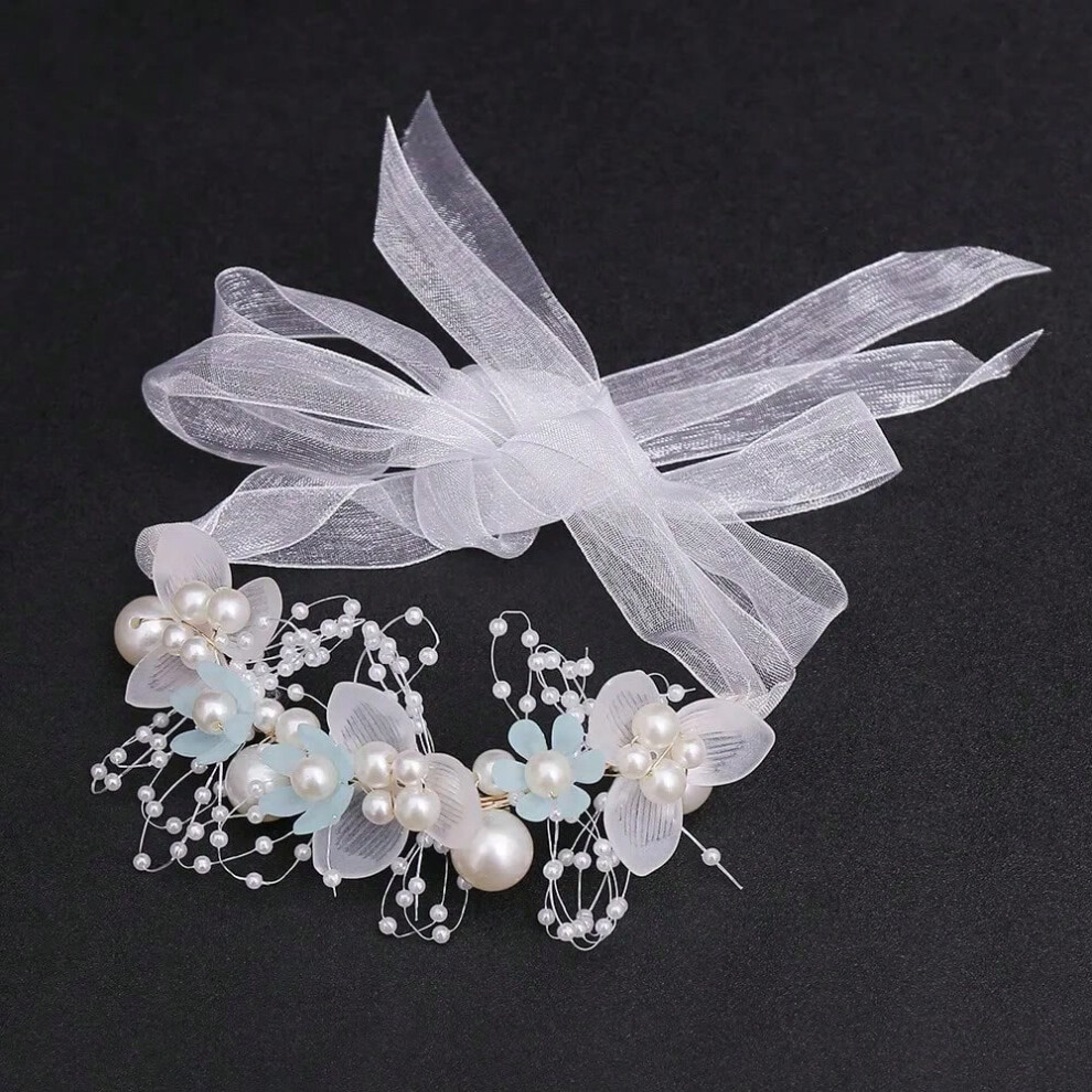 (Blue bracelet) Princess Forest Style Hair Clip for Kids, Flower Headband Tiara for Girls Wedding Party Costume hair bow