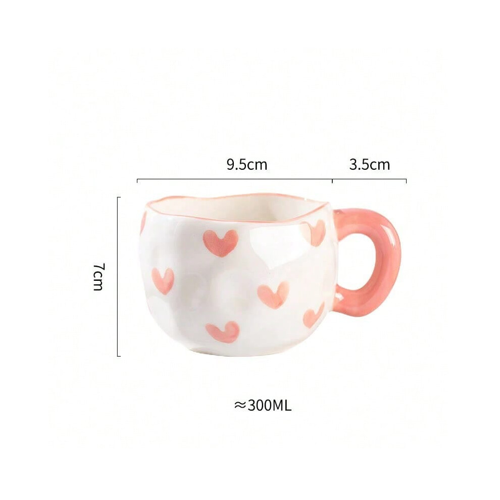 (Pink heart, 301-400ml) 300ML Cute Hand Pinched Irregular Ceramic mug Flower Heart Pattern Coffee Cup Breakfast Milk tea cups Gift For Kids Girls-image-OPC-PHMWQ5K-NEW
